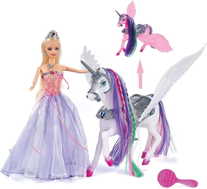 Photo 1 of BETTINA Color Changing Unicorn & Princess Doll, Color Change on Whole Unicorn under Sunshine, 12'' Doll and 11'' Unicorn Toys & Gifts with Removable Saddle&Wings
