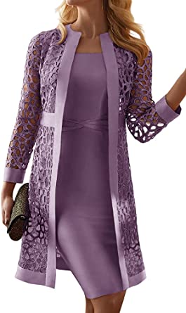 Photo 1 of Viandso Womens Mother of The Bride Dresses for Wedding 2 Pieces Knee Length Formal Set with Lace Jackets, XL