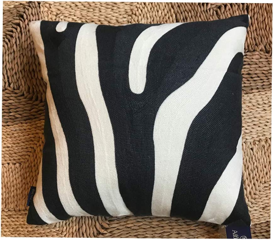 Photo 1 of Aitliving Decorative Pillowcase Zebra Stripe Dark Gray and White Embroidered Decorative Throw Pillow Cover 1pc Grey Black 17x17 inch Animal Stripes 43x43cm
