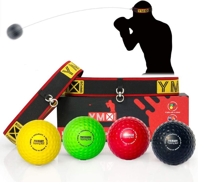 Photo 1 of YMX BOXING Ultimate Reflex Ball Set - 4 React Reflex Ball Plus 2 Adjustable Headband, Great for Reflex, Timing, Accuracy, Focus and Hand Eye Coordination Training for Boxing, MMA and Krav Mega
