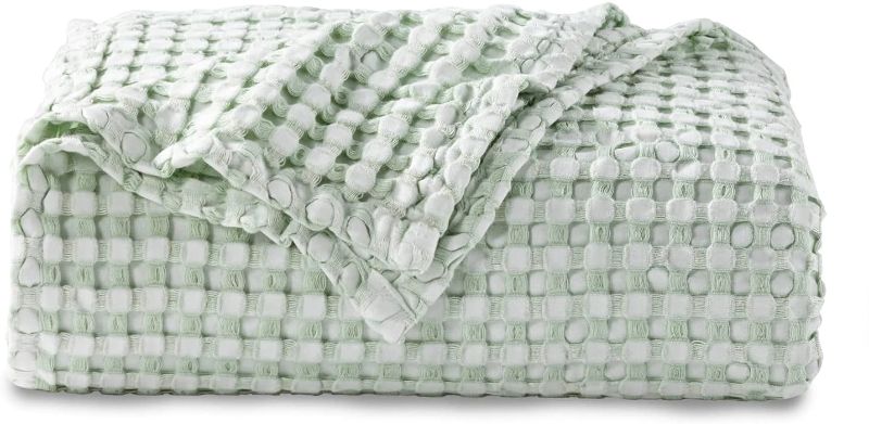 Photo 1 of Bedsure Waffle Cotton Blankets Queen Size - Viscose from Bamboo Cooling Blanket, Waffle Weave Soft Lightweight Bed Blanket for All Season(90x90 inches, Sage Green)
