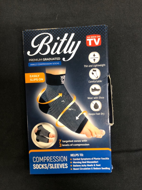 Photo 2 of Bitly Plantar Fasciitis Compression Socks for Women &amp; Men - Best Ankle Compression Sleeve, Nano Brace for Everyday Use - Provides Arch Support &amp; Heel Pain Relief (Black, Medium) 
