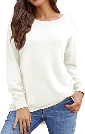 Photo 1 of Neineiwu Women's Oversized White Pullover Sweater Long Sleeve Loose Fit Casual Knit Tops (2X Large White)