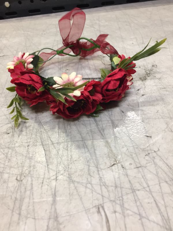 Photo 2 of  Wedding Hair Wreath Floral Garland Crown Headpiece Adjustable Rose Flower Crown