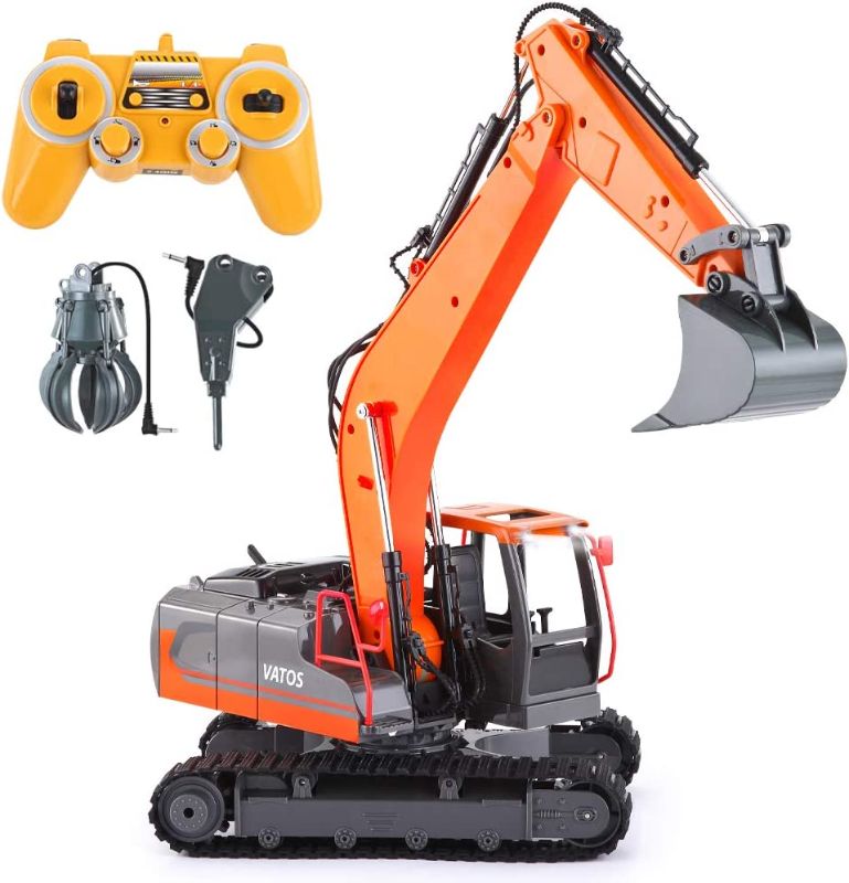 Photo 1 of VATOS 2.4G RC Excavator Remote Control Toy Digger | 1:16 Scale 3-in-1 Excavate Drill Grasp Simulated Rechargeable RC Truck Construction Tractor Best Gift for Boys Girls Aged 8 9 10 11 12+
