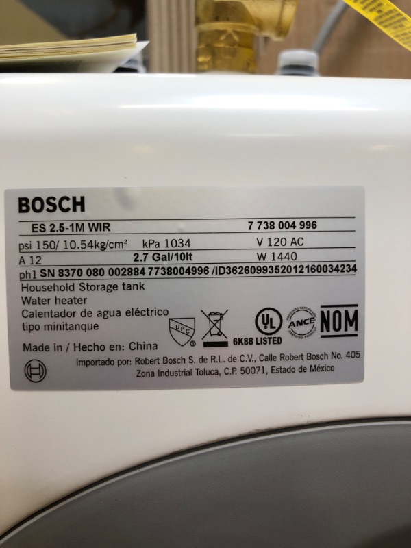 Photo 3 of Bosch Electric Mini-Tank Water Heater Tronic 3000 T 2.5-Gallon (ES2.5) - Eliminate Time for Hot Water - Shelf, Wall or Floor Mounted
