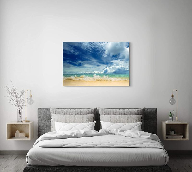 Photo 1 of Beach Bathroom Decor Beach Decorations for Home Bedroom Wall Decor Art Bathroom Pictures Ocean Photo Prints Framed Wall Art Décor Blue Wall Pictures Living Room Office House Canvas Wall Art 20"x40"
