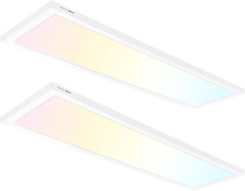 Photo 1 of 1x4 FT LED Flat Panel Selectable CCT Flush Mount Light,4800lm,48W Dimmable Ultra Slim Edge-Lit Ceiling Light, 3000K/4000K/5000K Built-in Driver Surface Mount Lights for Kitchen Garage,2 Pack
