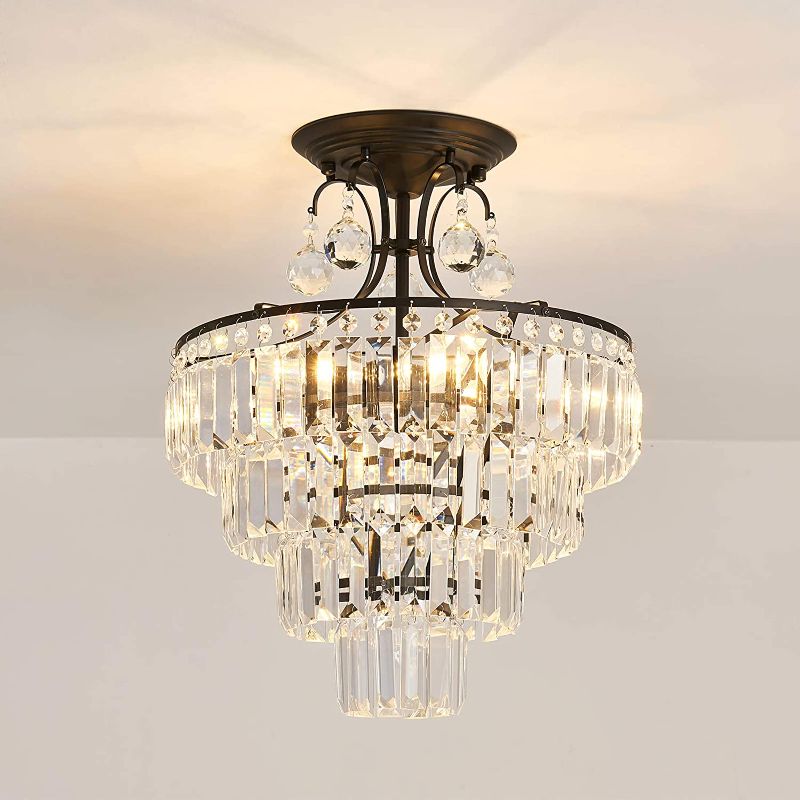 Photo 1 of CVKASH 5 -Lights Crystal Chandelier E12?Antique Modern Black Semi Flush Mount Ceiling Lights?Lighting for Living Room Dining Room Bedroom Entryway Foyer
