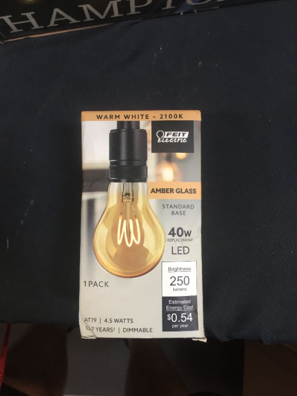 Photo 2 of 40-Watt Equivalent A19 Dimmable H Shape Filament Amber Glass E26 Vintage Edison LED Light Bulb, Warm White
