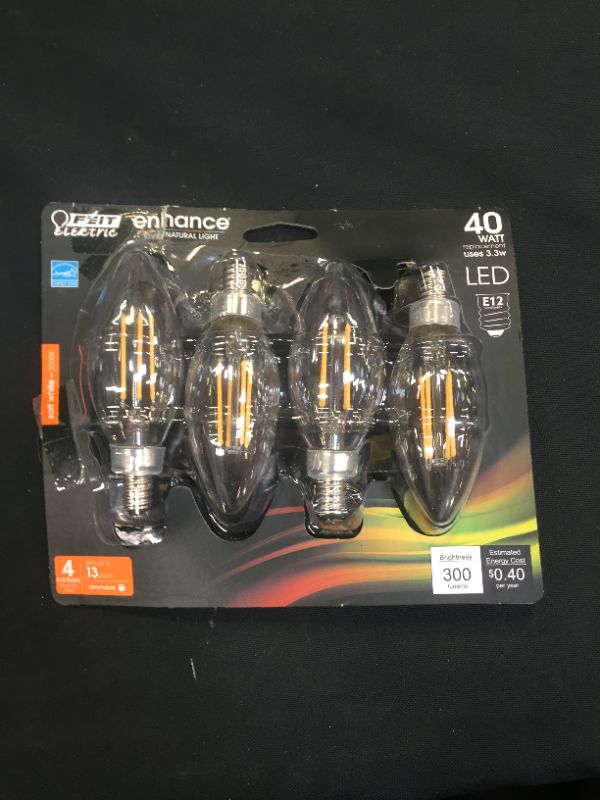 Photo 2 of 40-Watt Equivalent B10 E12 Candelabra Dimmable Filament CEC Clear Glass Chandelier LED Light Bulb Bright White (4-Pack)