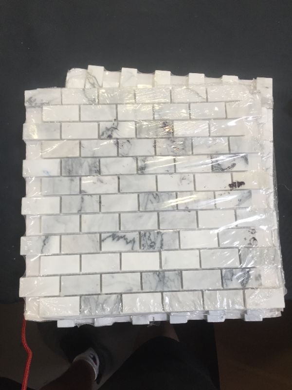 Photo 2 of Carrara Classique Brick 11.81 in. x 11.81 in. x 8 mm Honed Marble Mosaic Tile (0.97 sq. ft.) 2 PACK 
