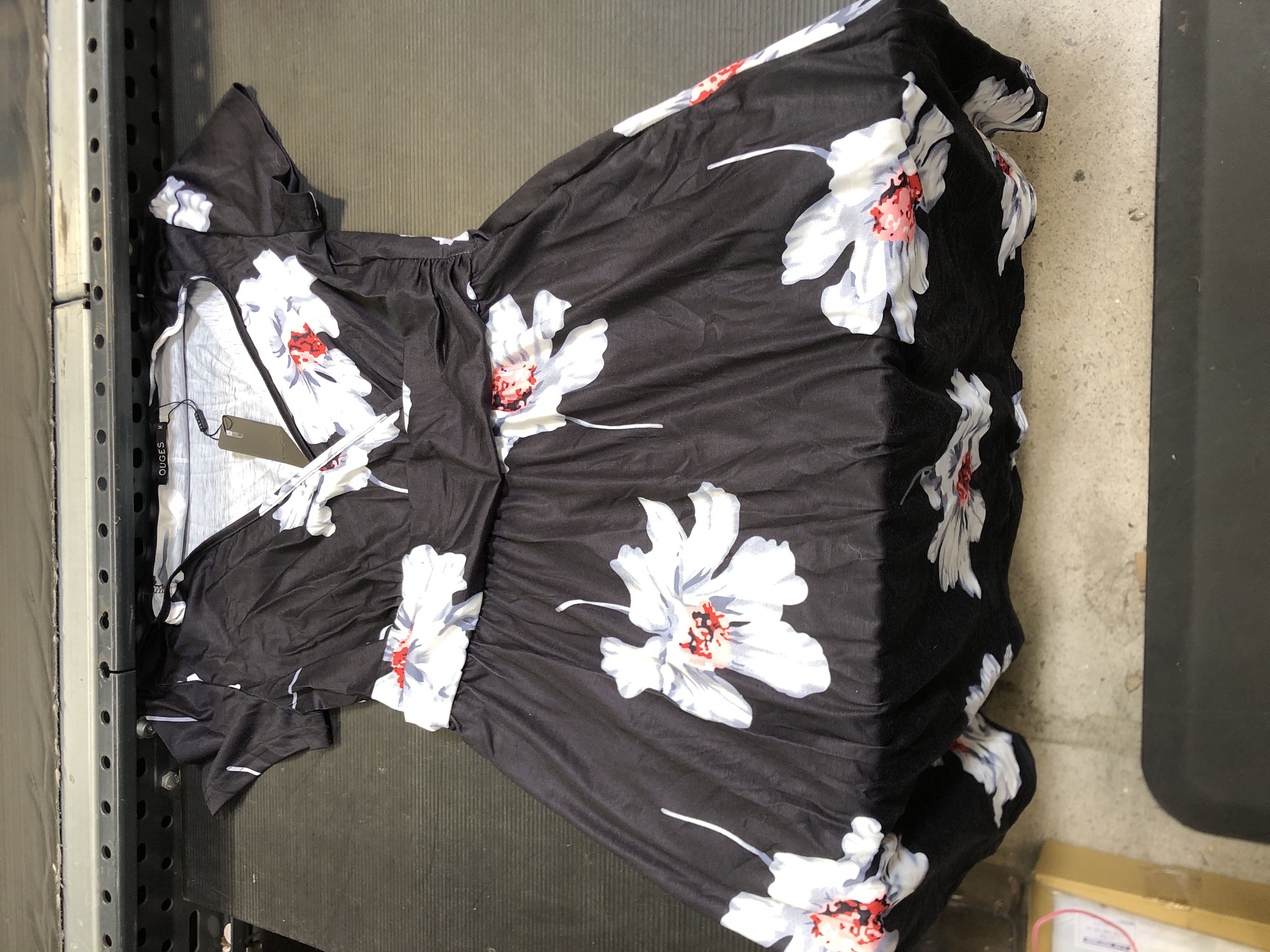 Photo 1 of Black Floral Midi V-Neck Dress M 