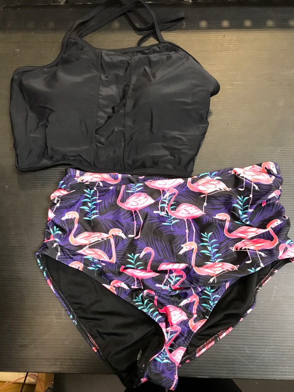 Photo 1 of 2PCS Swimsuit Set Black/Flamingos L