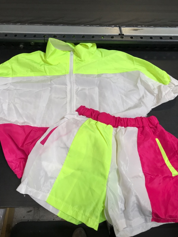 Photo 2 of Molilove Women 2 Piece Windbreaker Tracksuit Zip Jacket Crop Tops and Shorts Pants Tracksuit Outfits L
