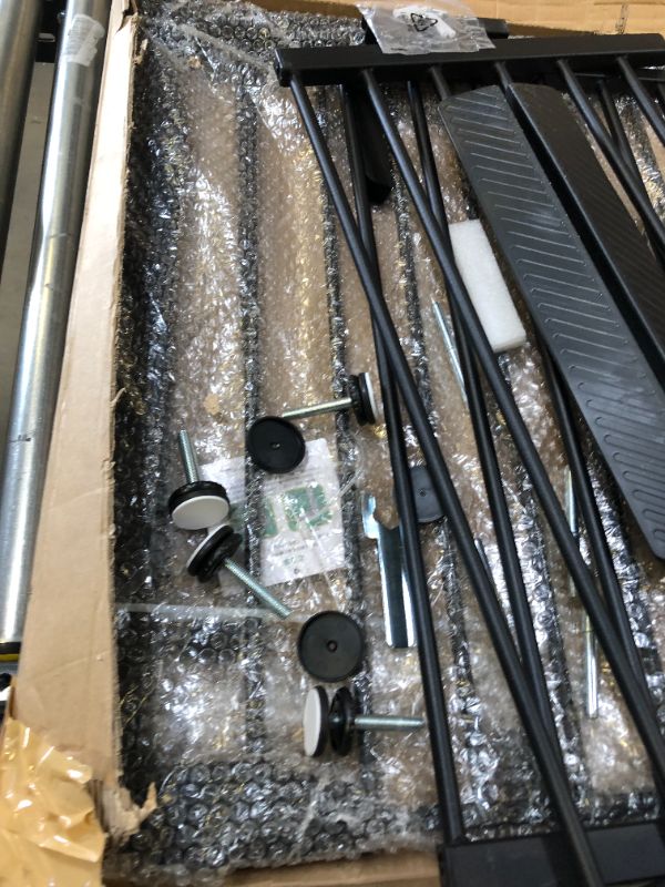 Photo 5 of ALLAIBB Walk Through Baby Gate Auto Close Tension Black Metal Child Pet Safety Gates with Pressure Mount for Stairs,Doorways and Kitchen (Black, 70.87"-73.62"). Scratches and Scuffs on Item, Missing Hardware, Hardware Loose in Box. Box Packaging Damaged, 