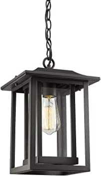 Photo 1 of Beionxii Outdoor Pendant Light | Exterior Hanging Lantern, Chain Adjustable, Sand Textured Black with Clear Glass - A197H-1PK
