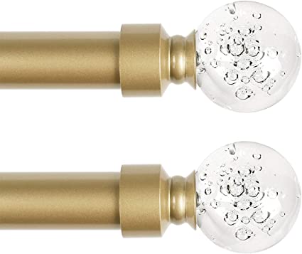 Photo 1 of 2 Pack 1 inch Curtain Rod with Bubble Glass Ball Finials, 48 to 86 inches, Brass Drapery Pole for Window Treatment, Golden Cafe Window Rods
