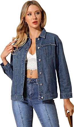 Photo 1 of Allegra K Women's Casual Button Down Turndown Collar Basic Washed Jean Denim Jacket---SMALL--
