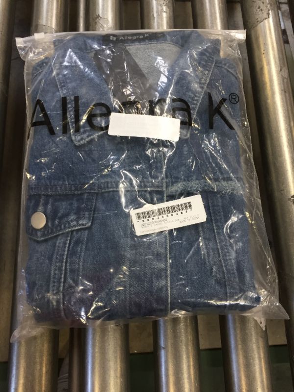 Photo 2 of Allegra K Women's Casual Button Down Turndown Collar Basic Washed Jean Denim Jacket---SMALL--
