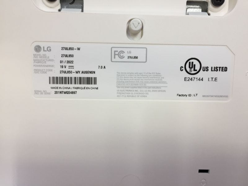 Photo 6 of LG 27UL850-W 27 Inch UHD (3840 x 2160) IPS Display with VESA DisplayHDR 400 and USB Type-C Connectivity, White---OPEN BOX---3" OF DEAD SCREEN/ARTIFACT---
