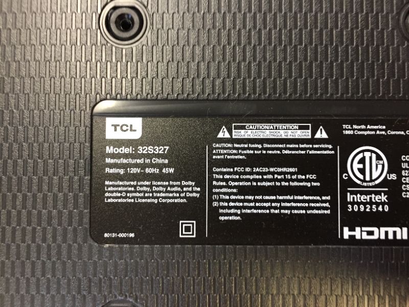 Photo 5 of TCL 32-inch 1080p Roku Smart LED TV - 32S327---FLICKERS EASAILY WHEN MOVED OR TAPPED---