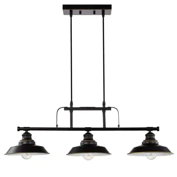 Photo 1 of 3-Light Matte Black Dimmable Industrial Kitchen Island Pendant with Shade
