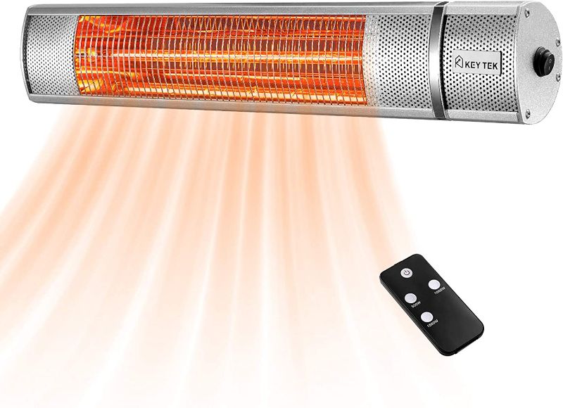 Photo 1 of KEY TEK Wall-Mounted Patio Heater Electric Infrared Heater Indoor/Outdoor Heater Electric for Garage Backyard Wall Patio Heater Waterproof with Remote Control Golden Tube for Fast Heating, Silver
