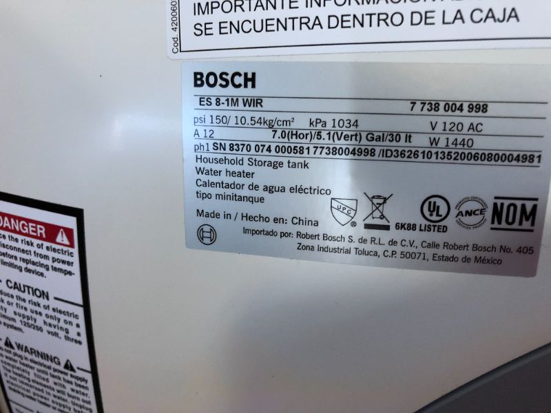 Photo 7 of Bosch Tronic mini-tank es8 7-Gallon Lowboy 6-Year Limited 1440-Watt 1 Element Point of Use Electric Water Heater