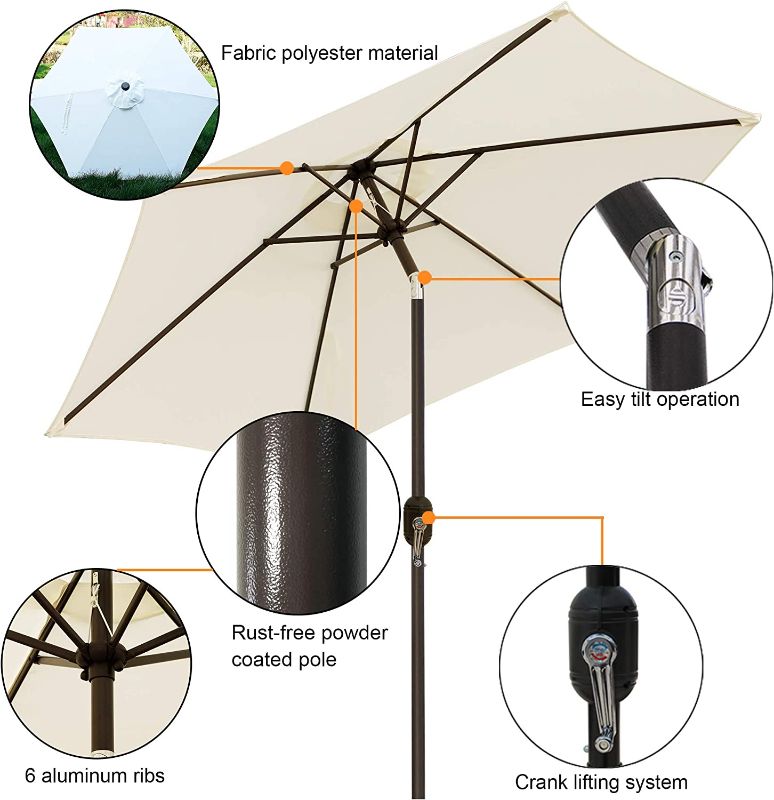 Photo 1 of Blissun 7.5 ft Patio Umbrella, Yard Umbrella Push Button Tilt Crank (Cream White)
