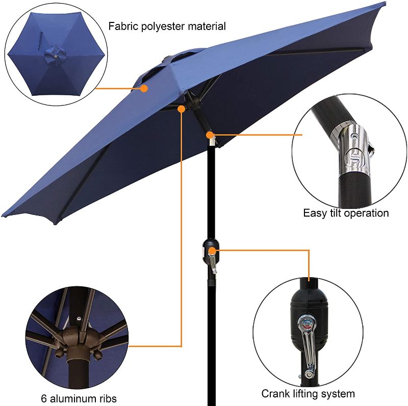 Photo 1 of Blissun 7.5 ft Patio Umbrella, Yard Umbrella Push Button Tilt Crank (Navy Blue)
