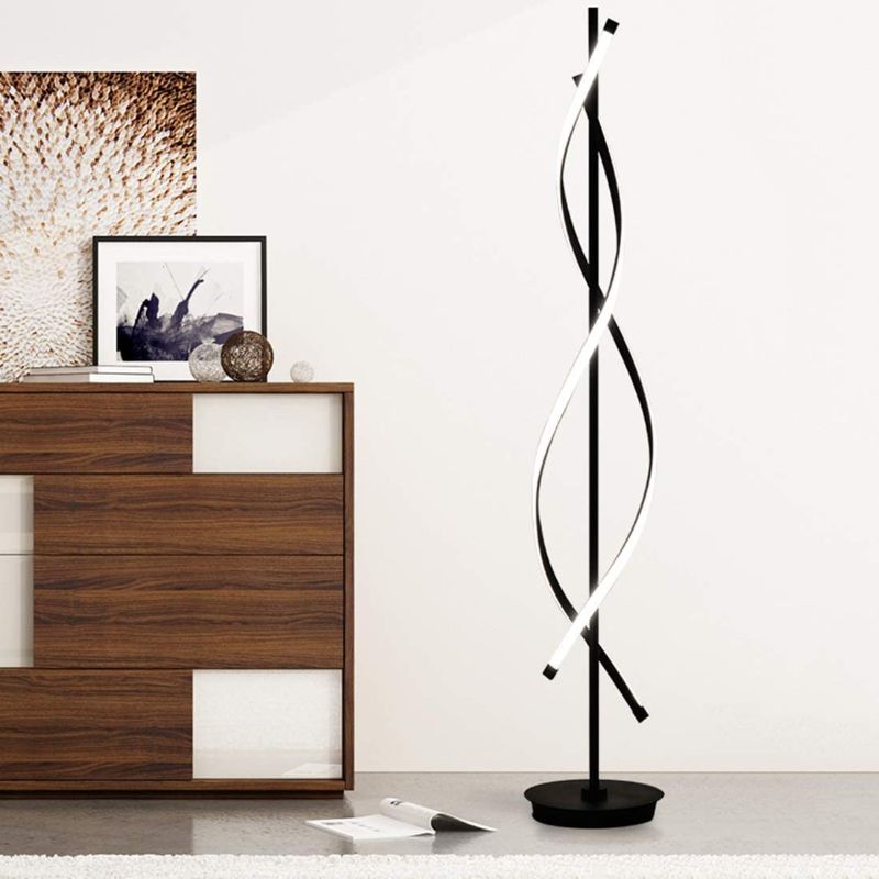 Photo 1 of 40W LED Floor Lamp Remote Control Dimmable Spiral Floor Lamp Indoor Tall Lamp Floor Lamp for Living Rooms Family Rooms Bedrooms Offices Lighting (Black)
