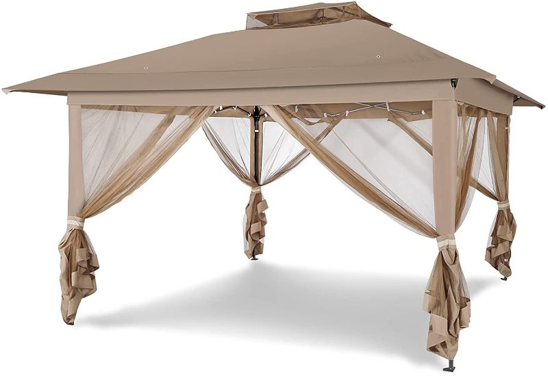 Photo 1 of 13'x13' Outdoor Pop Up Gazebo Tent with Removable Zipper Mosquito Netting, 2-Tier Soft Top Portable Patio Gazebo Canopy Shelter for Backyard, Deck, Lawn&Garden, Beige
