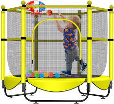 Photo 1 of Asee'm 60" Trampoline for Kids with Net - 5 FT Indoor Outdoor Toddler Trampoline with Safety Enclosure for Fun