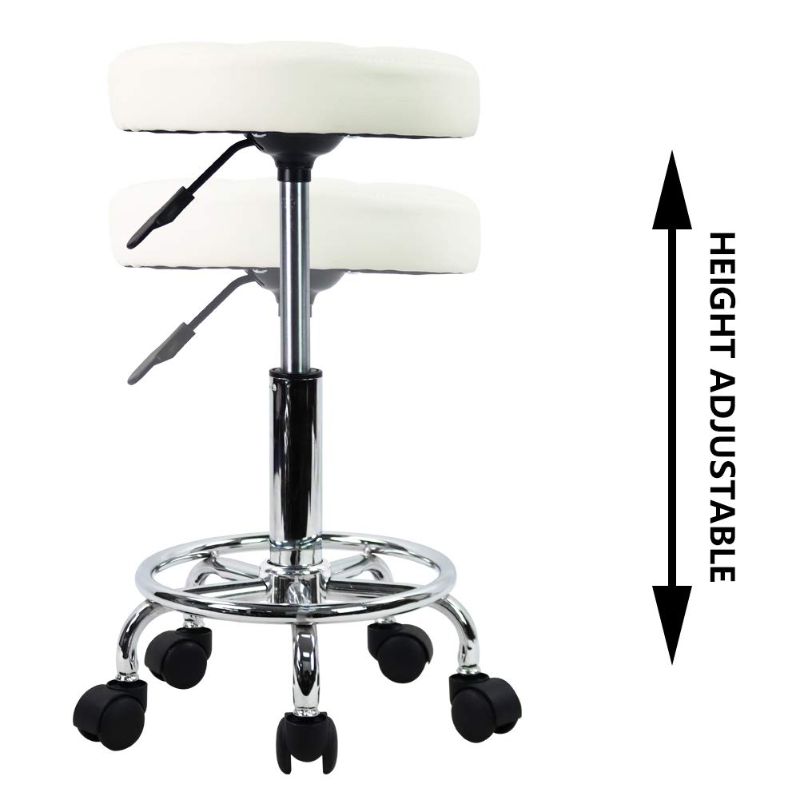 Photo 1 of KKTONER Round Rolling Stool Chair PU Leather Height Adjustable Swivel Drafting Work SPA Shop Salon Stools with Wheels Office Chair Small (White)
