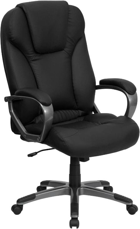 Photo 1 of Flash Furniture High Back Black LeatherSoft Executive Swivel Office Chair with Titanium Nylon Base and Arms
