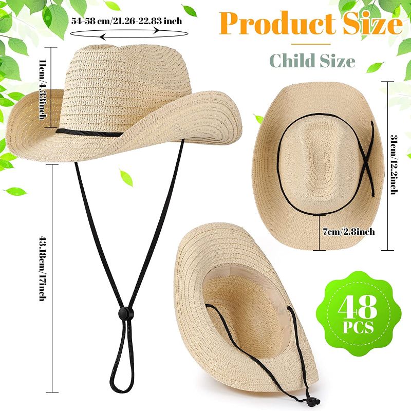 Photo 1 of Cowboy Hat Bulk Western Party Hat Straw Sun Hat with Lanyard for Women Men Cowgirl Cowboy