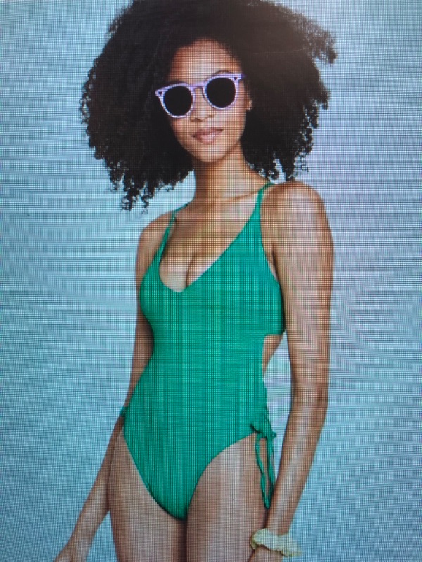 Photo 1 of Deep V-neck Textured One Piece Swimsuit – Green
 SIZE XS 