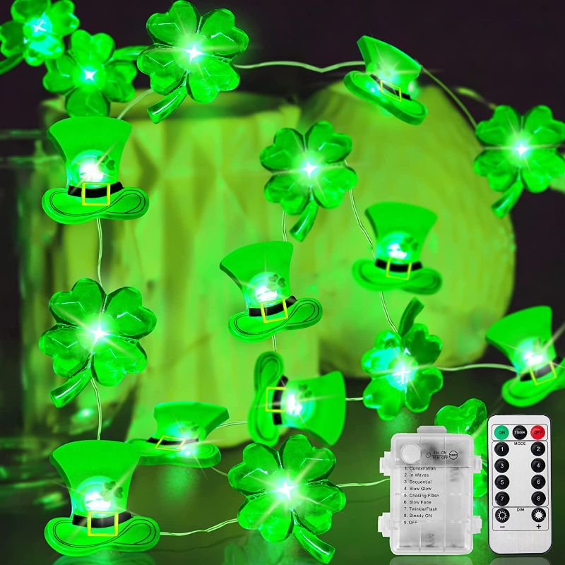 Photo 1 of 10FT St. Patricks Day Lights Decorations Hat Lucky Shamrock String Lights 40 LED Battery Operated Green Fairy Light for St. Patricks Day Irish Saint Party Decor Indoor Outdoor
2 pack 