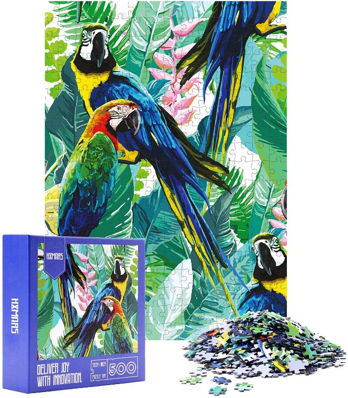 Photo 1 of HXMARS Parrots Jigsaw Puzzles 500-Pieces: Animals Garden Birds Puzzles for Adults Kids - Unique Cut Pieces, Home Decoration, 20" L X 15" W
 2 COUNT