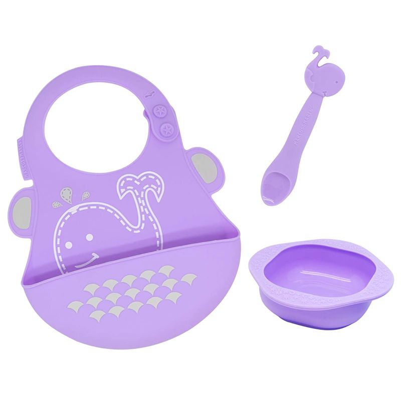 Photo 1 of Baby Silicone Feeding Set, Masher Spoon and Bowl and Baby Bib, BPA & Phthalate Free, 6 Month+
