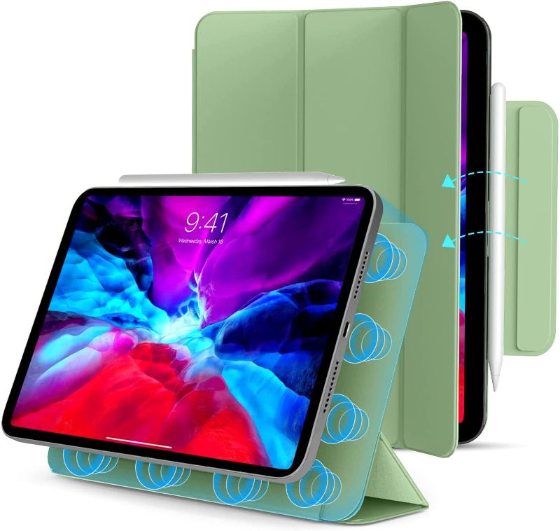 Photo 1 of KenKe Magnetic Case for iPad Pro 11 Inch 2021 2020 2018 Models, Lightweight Tri-fold Stand, [Supports Pencil Charging] Cover for iPad Pro 11 Case (2nd / 3rd Gen) Magnetic Attachment, Green
