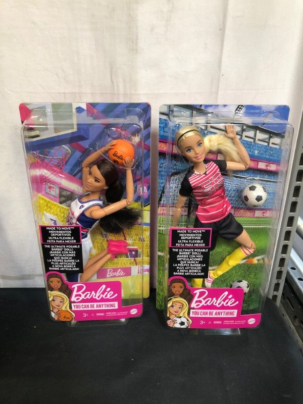 Photo 3 of 2PC LOT, Barbie Made to Move Baseball Player Doll with Baseball & Mitt Doll Playset, Barbie Made to Move Basketball Player Doll Brunette


