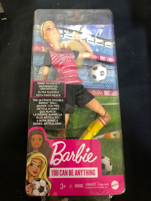 Photo 2 of Barbie Made to Move Soccer Player Doll Ultra Flexibility & Soccer Ball
