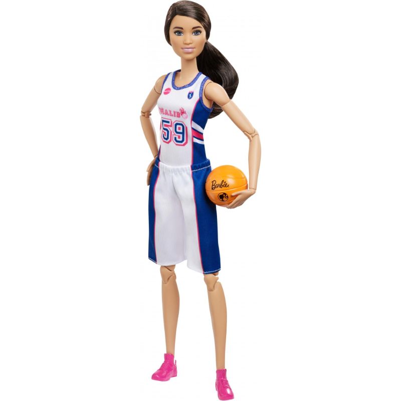 Photo 1 of 2PC LOT, Barbie Made to Move Basketball Player Doll Brunette, Barbie Made to Move Soccer Player Doll Ultra Flexibility & Soccer Ball