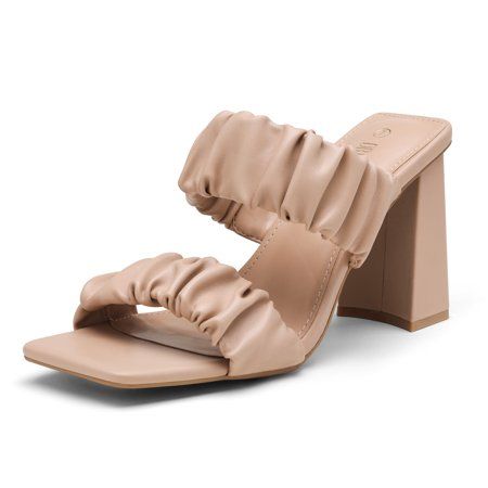 Photo 1 of Dream Pairs Women Fashion Square Toe High Heel Sandals Chunky Slip on Mules Open-Toe Strap Pump Sandals SDHS2209W NUDE Size 8.5
