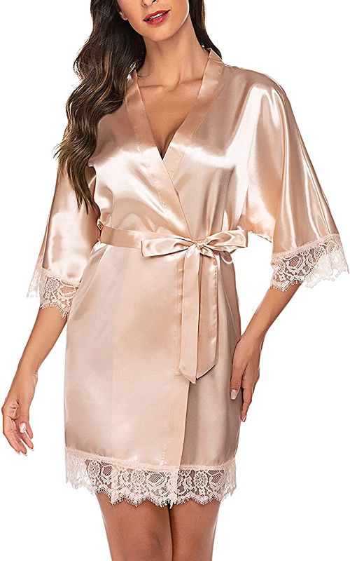 Photo 1 of Avidlove Women Satin Kimono Robes Silk Short Bridesmaid Robe Lingerie Dressing Gown XS