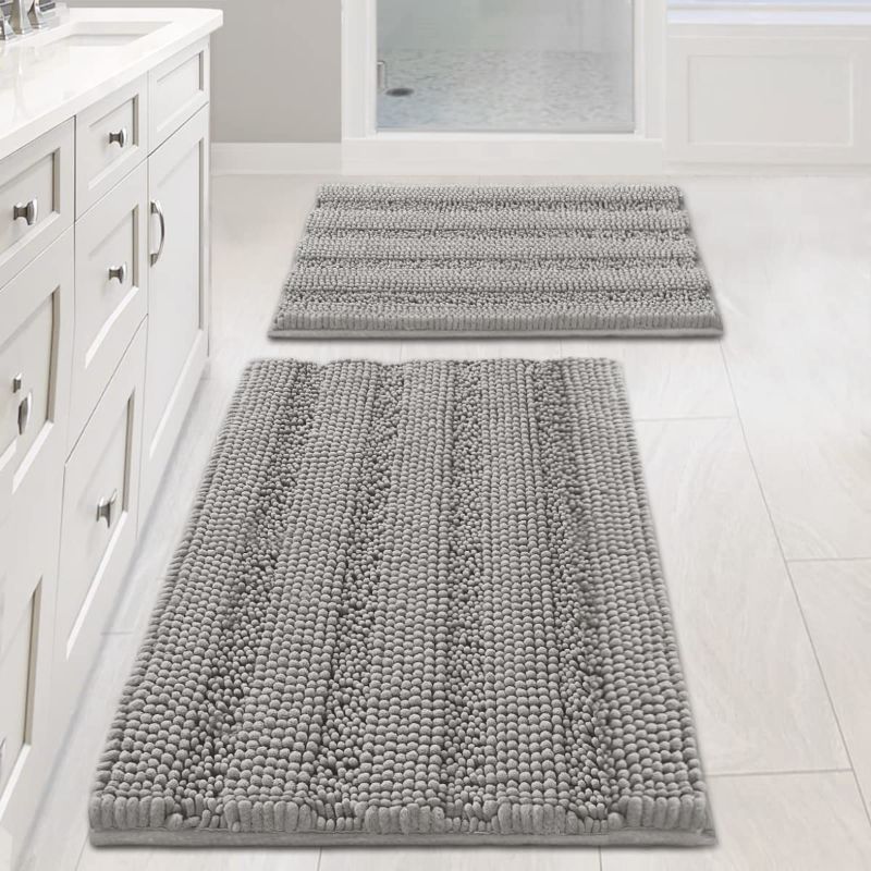 Photo 1 of 2 Piece Bathroom Set Non Slip Thick Shaggy Chenille Bathroom Rugs Soft Bath Mats for Bathroom Extra Absorbent Floor Mats Bath Rugs Set for Kitchen/Living Room (20" x 32"/17" x 24", Dove Grey)
