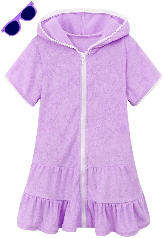 Photo 1 of LUCKYGAL Girls Swim Cover Up Kids Swimsuit Coverup Terry Zip-Up Beach Bathing Suit Robe with Sunglasses
 SIZE 8 