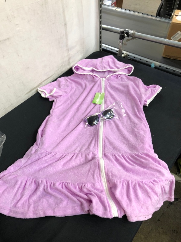 Photo 1 of LUCKYGAL Girls Swim Cover Up Kids Swimsuit Coverup Terry Zip-Up Beach Bathing Suit Robe with Sunglasses
 SIZE 8 